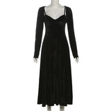 Black Velvet Cardigan Sleeve Strappy A-line Midi Dress-Outfit