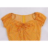 Vintage 50s Swing Rockabilly Dress Polka Dot Print Draw String Summer Casual Sundress Chiffon Bohemian Women's