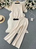Women Casual Tracksuit Summer Knit Pullover Sweater + Long Pants 2 Piece Sets Korean Casual Loose Outfits Knitted 2023 New