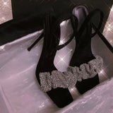 New Toe Square Drill Fine Heel Drag Women Outside Summer Wearing Sexy Cold Slippers High Heels