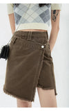 Clothes Women's Denim Short Skirt High Waist Vintage Streetwear Europe and America Fashion Irregular Brown Jean