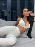 Women 2 Pieces V Neck Bra Leggings Set Crop Top Matching Co Ords 2023 Autumn Winter Clothes Sporty Tracksuit
