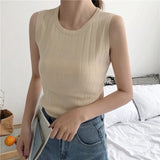 Mujer Black Tank Tops Women Summer Top Elasticity White Knitted Striped Casual Womens Clothes Camiseta Haut Femme