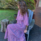 Breathable Lantern Sleeve Printing Long Dress Women Accessory Geometric Collage Plus Size Dress Strawberry