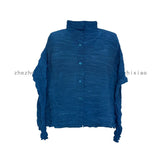 Folded Women's Clothing 2025 New Short Coat Women's High-End Design Feeling Long Sleeve Collar Wrinkles Cardigan