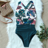 In The Forest One-piece Swimsuit Women Deep V neck Back Cutout Ruffle Monokini 2021 Summer Bathing Suit Swimwear