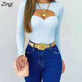 Autumn Women Sexy Solid Cutout Front Long Sleeve Skinny Corset Tight Top Womens Blouse Sexy Fashion Ladies Tops 2023