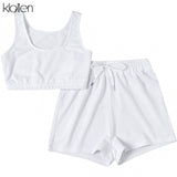 Fashion Casual Soft Cotton Stretch Slim Women Two Piece Set Summer Simple Solid Club Street Home Wear Top and Shorts