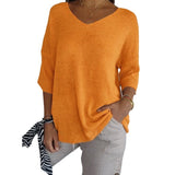 Casual Sweater Basic Thin V-Neck Seven-Sleeve Solid Female Bottoming Shirt Ice Cream