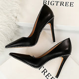 Shoes Rivet Woman Pumps 2021 New High Heels Stiletto Pu Leather Women Heels Sexy Party Shoes Female Heel Plus Size