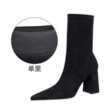 Zingj Fashion, Simple And Versatile Thick With High Heel Suede Pointed Sexy Nightclub Show Thin Short Tube Short