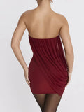 Burgundy Strapless Draped Mini Dress- Outfit