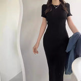 Zingj Chic Summer French Elegant Temperament Slim Thin Long Short Sleeve Wrapped Hip Knit Dress
