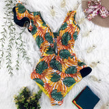 Sexy One Piece Swimsuit Women Swimwear Floral Print Bodysuit Summer Beach Bathing Suit Monokini Swimsuit