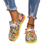 New Large-Size Lace Color Low-Top Single Shoes Female National Style Graffiti Lazy Canvas Flat