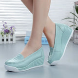 New Women's Genuine Leather Sneakers Platform Shoes Wedges White Lady Casual Shoes Swing mother Shoes Size
