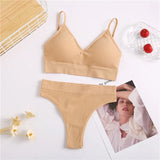 Seamless Women Padded Bra Brazilian Panties Set Sports Bra Set Sexy Thongs Girl Lingerie Fitness Crop Top