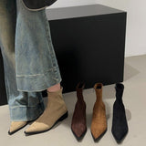 Back Zipper Short Boots Women's Boots 2025 New Low Heel Show Thin Pointed Fashion Elastic Thin Boots