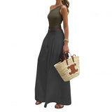 Spot Autumn 2025 New Style Lady Fashion Temperament Solid Color High Waist Wide Leg Casual