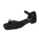 Head Pearl With Thick Heel Sandals Woman 2025 Summer Fairy Wind Clip Roman