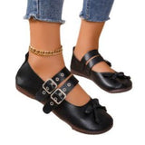 And South Korea Large-Size Belt Buckle Round Head Flat-Soled Single Shoes New Bow Bow Shallow Breathable Lazy Boat