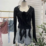 Real Shooting Pure Lust Style Set Hanging Neck Lace Hollow Sling Sling Vest + Short Lotus Leaf Side Shirt