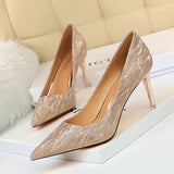Zingj High-Heeled Women's Shoes Thin Heel High Heel Shallow Pointed Sequin Sexy Thin Nightclub Single Shoes Wedding