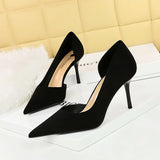 Zingj Korean Version Of Fashion Simple Heel High-Heeled Shoes Show Thin Suede Shallow Tip Side Hollow Single Shoe High