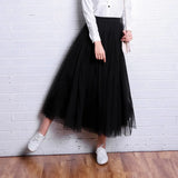 2022 Autumn Winter Vintage Tulle Skirt Women Elastic High Waist Mesh Skirts Long Pleated Tutu Skirt Female Jupe