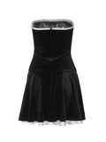 Velvet Splice Pleated Bandeau Mini Dress- Outfit