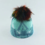 New Fashion Winter Thicken Knitted Hats Warm Real Racoon Fur Pompom Unisex Beanie Tie-dyed Cap Adults Head