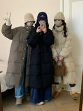 East Gate Korean Horn Buckle Long Down Jacket Female 2024 Winter Temperament Over The Knee And Thick White Duck Velvet Coat Tide-Outfit