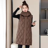 Autumn And Winter Large Size Plus Thick Cotton Clothing Korean Version Of The Long Knee Vest Girls Sleeveless Cotton Vest Coat-Outfit