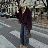 Teddy Burgundy Faux Fur Coat- Outfit