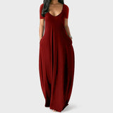 Plus Size Women's Solid Color Sexy Deep Milk Silk Short Sleeve Pockets