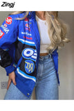 new American retro letter print jacket coat women Y2K high street fashion trend baseball uniform couple casual loose