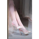 Champagne High Heels Women 2025 New Pointed Fine Heel Bow French Temperament 媛窎面 Single