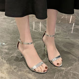 Summer New Korean Version Fine Heel With High Heels Sexy Open Toe Simple High Heel Word Button Sandals