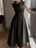 Summer Elegant Casual Midi White Dress Sleeveless A-Line Vintage Party Black Vestidos Female Fashion Outwear