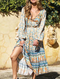 Queens Women Elegant Lace-up Tassel Floral Print Beach Long Bohemian Maxi Dress Ladies Rayon Boho