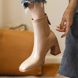 Zi Yan Paint Leather Martin Boots Women's High Heel 2025 Autumn And Winter New Square Head Thick Heel Single Boots Show Thin Short Leg