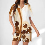Spring And Summer Pajamas Bubble Tea Pajamas Milk Tea Printing Women's Milk Silk Short Sleeve