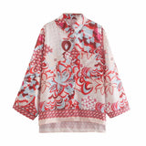 Tetem Floral Print Women Hot Shorts 2021 Summer New Kimono Patchwork Elastic Waist Button Up Casual Chic Female