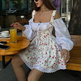 Zingj Women's Spring / Summer 2024 Bubble Sleeve Strap With Breast Fake Two French Dress Floral Strap Dress-Outfit