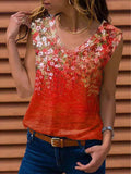 Loose Sleeveless V-neck Printed Vest