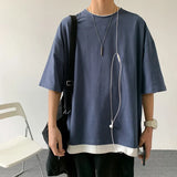 And Summer New Fake Two Short-Sleeved T-Shirts Male Trend Hong Kong Style Simple Cec Half-Sleeved Internet Celebrity Hip-Hop