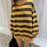 Harajuku Winter Hoodie Women Loose Korean Style Sweatshirt Autumn Streetwear Stripe Hoodies Pullovers Large