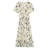 New Loose Temperament Short-Sleeved Dress Female Summer Goddess Fan Print Age Reduction Silk