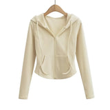 Zingj Fashionable Women's Autumn And Winter Style Velvet Hooded Zipper Cardigan Slim To Show Thin Finger Sweater Short