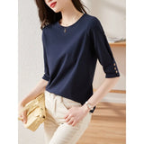 Design Five Sleeve T Shirt Summer 2025 New Fashion Button Design Five Sleeve T Shirt